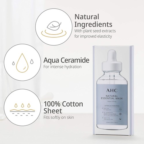 AHC Face Mask Aqua Essential Hydrating and Lifting, 100% Cotton, 5 Masken - Picture 3 of 6