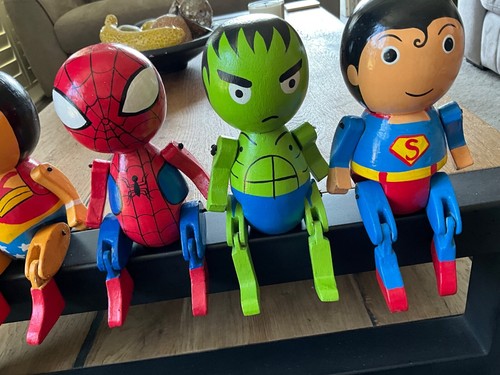 Set x5 hand-made Super Hero wooden toy characters - sit nicely on a shelf! 20cm - Picture 9 of 17