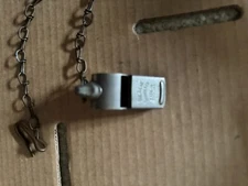 Vintage Acme Thunderer Whistle Made in England w/ Original Brass Chain & Hook
