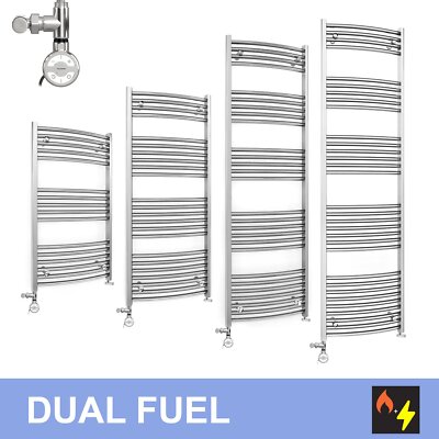 550 mm breit gebogen Dual Fuel Kits mit Terma MOA Chrom beheizter Handtuchheizkörper 
