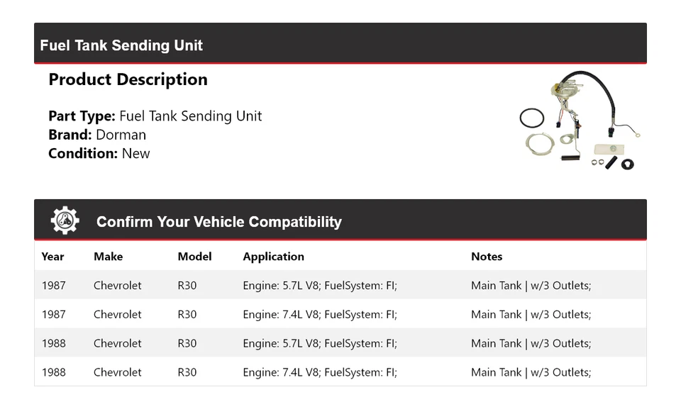 Отправочный блок топливного бака для Chevrolet R30 Dorman 1987-1988 годов выпуска - Изображение 2 из 4