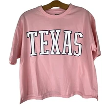 Pressbox Texas Boxy Crop TShirt Crewneck Short Sleeve Pink Cotton Size Medium
