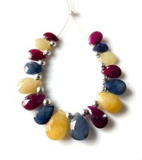 15 Pieces Natural Multi Sapphire Faceted Tear Drop Loose Beads-7-10 mm-Size