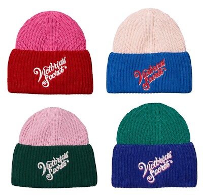 VICTORIAS SECRET KNIT WINTER COLORBLOCK SHINE LOGO BEANIE HAT Victoria main image 4