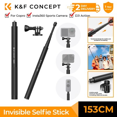 K&F CONCEPT 153cm/60'' Invisible Selfie Stick for GoPro, Insta360 DJI Action 1/4''
