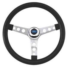 Volante Ford 1949-95 azul ovalado 13,5" cromo negro agarre Mustang Bronco F100