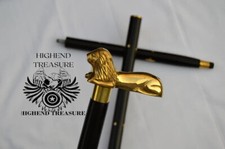 Golden Finished Lion Style Brass Head Handle Wooden Walking Stick Handmade Gift