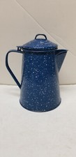 VTG ENAMELWARE BLUE WHITE SPECKLED COFFEE POT CAMPING 7 CUPS