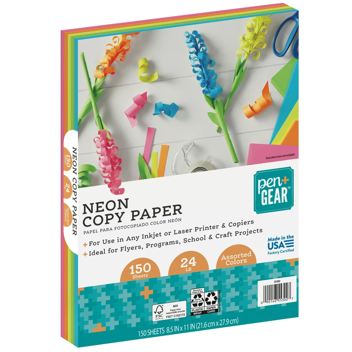 Pen + Gear Copy Paper, Assorted Neon, 8.5 x 11, 24 lb, 150 Sheets