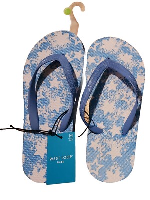 West Loop Kid's Boy Girl Flip Flops Stars Sandals Blue White Size Medium 2-3