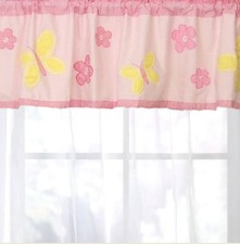 PINK FLOWERS WINDOW VALANCE - GIRLS BUTTERFLIES COTTON BURST BUTTERFLY