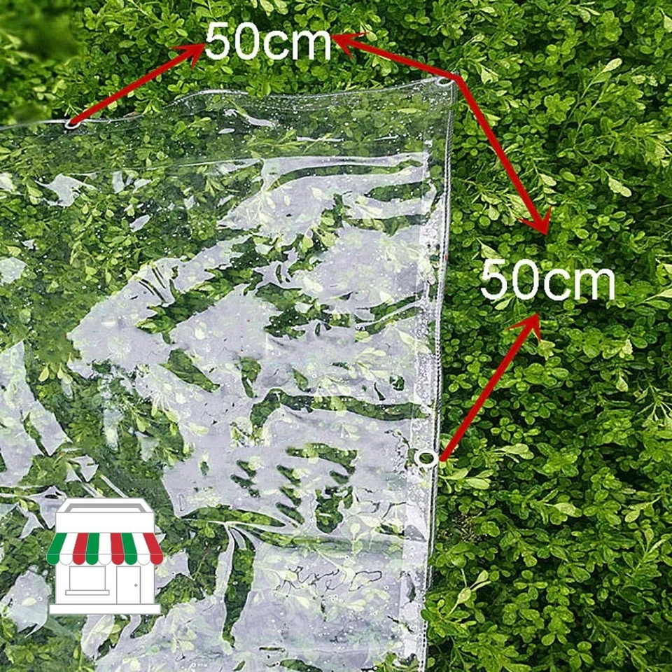 TELO TRASPARENTE OCCHIELLATO PVC PLASTICA PESANTE IMPERMEABILE COPERTURA CRISTAL - Immagine 3 di 4