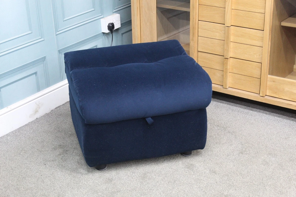 Blue velvet footstool with storage online