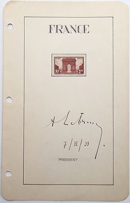Albert Francois Lebrun President Of France 1932 - 1940 Autograph Signed Page