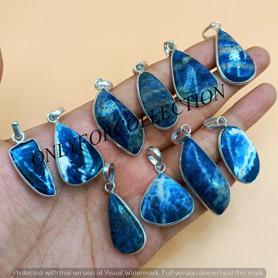 Lote de joyas colgantes bisel enchapado en plata de ley 925 piedras preciosas de sodalita natural Foto 2 de 3
