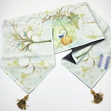 Fall Foliage Autumn Trees Pumpkins 72" Modern Table Runner 