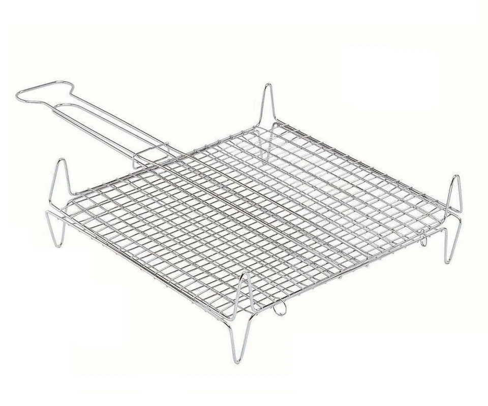 MASTERBRICO Graticola griglia doppia in Acciaio cromato con manici e piedini Camino Barbecue