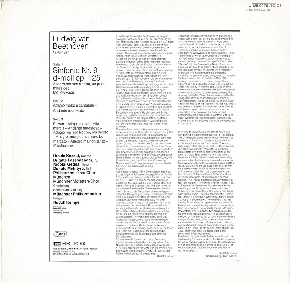 2LP Gtfld BEETHOVEN Symphony 9 KEMPE Koszut Gedda Fassbaender McIntyre Munich PO - Image 2 of 3