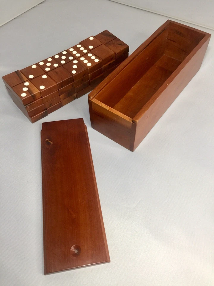 Handmade Signed Crafted Wood Dominoes Set In Slide Top Box Complete (Candle Box) - Image 2 of 4