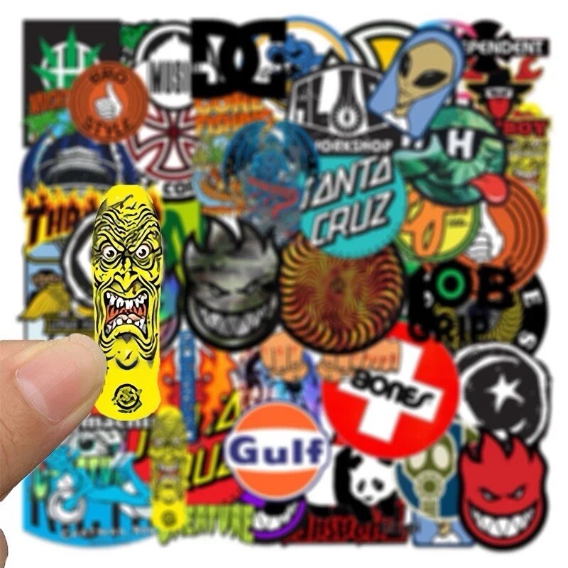 Skate Logo Brand Stickers 50pk Mix Santa Cruz Thrasher Baker Alien