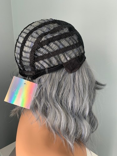 Short Dusk Blue Grey Wave Wig with Bangs, 12 Inch Costume Cosplay Wig - Picture 7 of 9