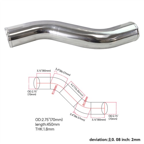 2.75" 70mm 40 Deg Z / S Shape Aluminum Intercooler Intake Pipe Piping Tube Hose - Picture 4 of 9