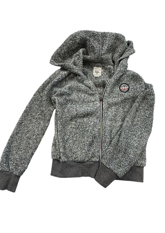 Girls Billabong Sherpa Fleece Jacket Gray Zip Hoodie Size L 10 Cozy