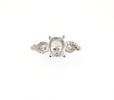 8 x 6 mm Oval Swirl Loop CZ Accent Semi Mount Ring Setting Sterling Silver