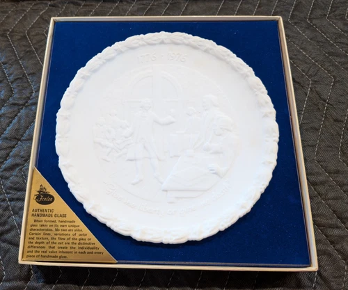 Vintage Fenton Milk Glass Bicentennial Commemorative Plate #1 w/ Box and Papers!