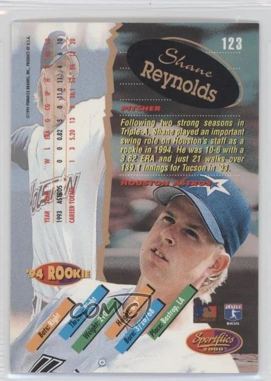 1994 Sportflics 2000 Rookie & Traded Shane Reynolds #123 - Image 2 of 2