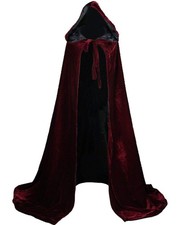 Velvet Renaissance Medieval Cloak Cape Lined with Satin Large Wine Red-black
