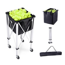 Foldable Tennis Ball Cart Holds 150/180 Tennis Balls Basket Hopper with Wheels