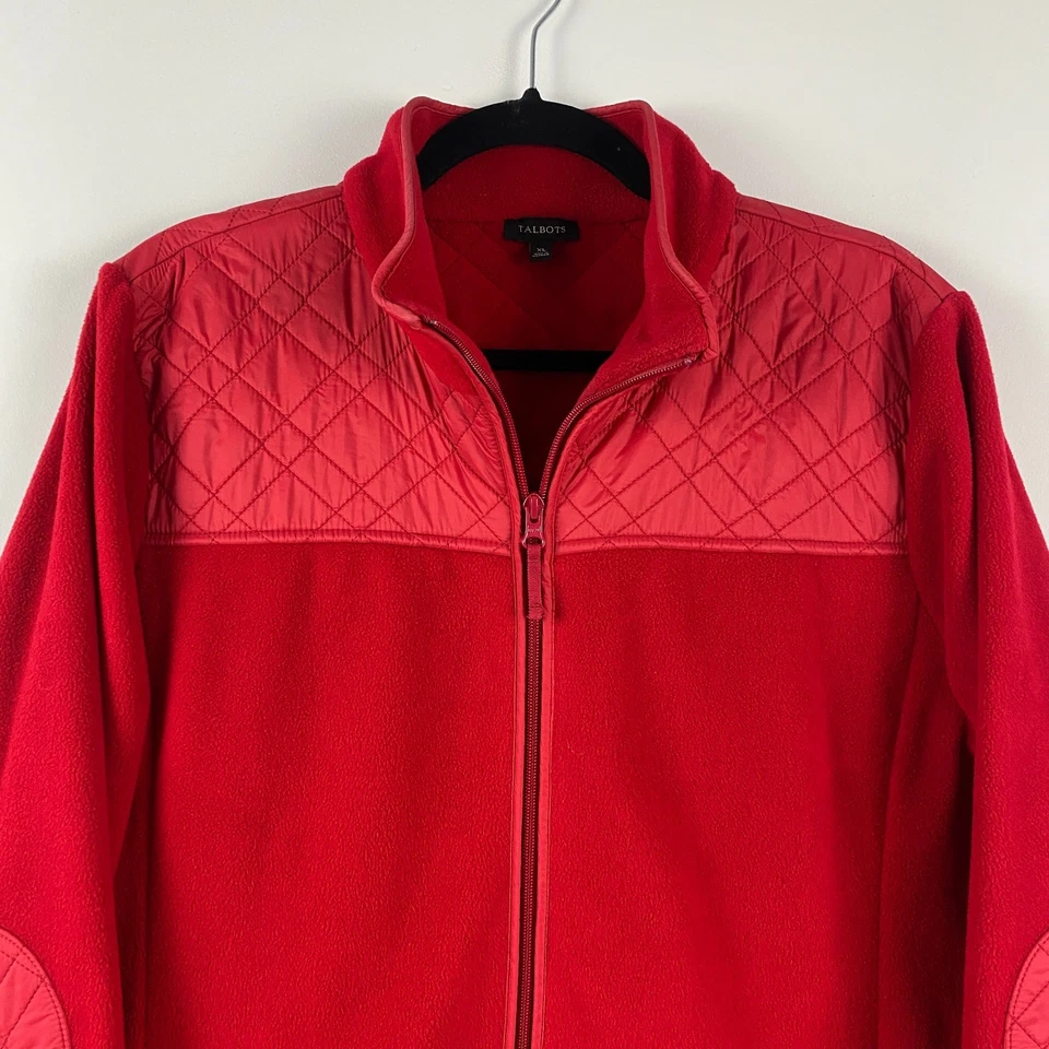 Chaqueta polar Talbots cremallera completa talla XL roja acolchada parche en el codo Foto 2 de 4