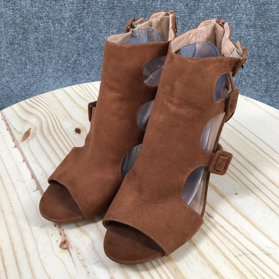 Madden Girl Sandals Womens 10 Beatrik Strappy Pump Brown Heels Casual Back Zip - Image 3 of 4