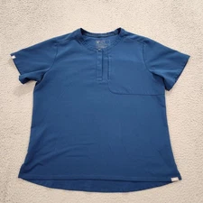 Figs Scrubs Top Women XL Mandarin Collar Short Sleeve Pocket Caribbean W22SW1045