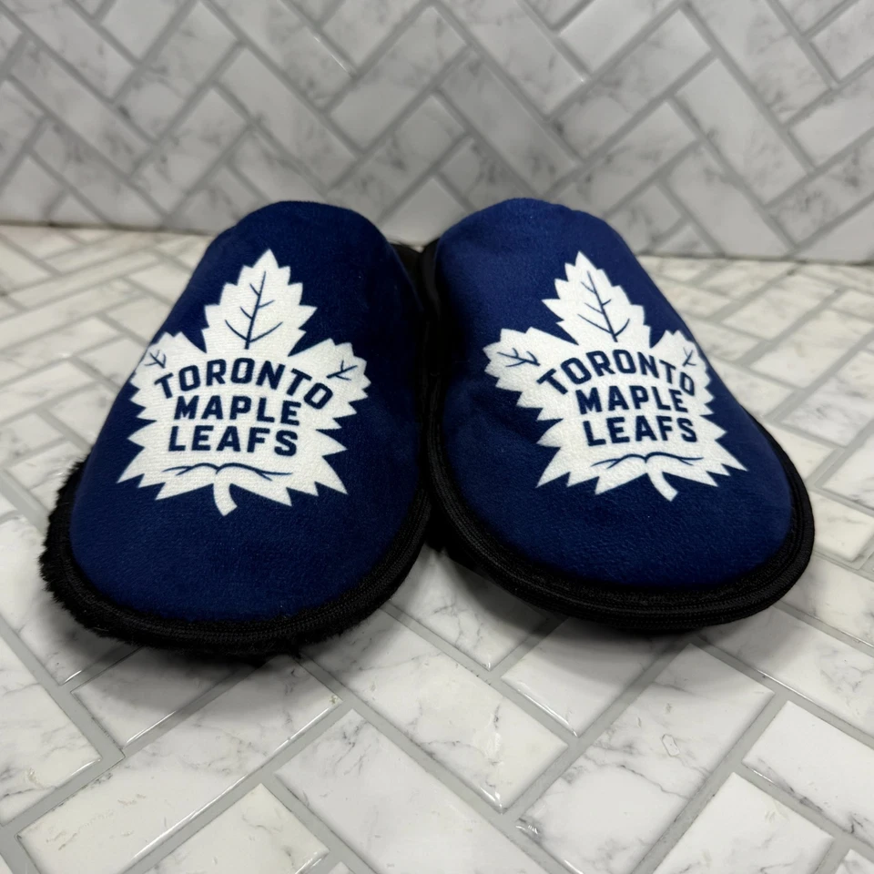 Toronto Maple Leafs Men’s S 7-8 FOCO Scuff House Slippers Navy/Black NHL Logo - Image 2 of 4