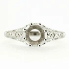 6x6mm Round Solitaire Ring Setting Art Deco 925 Sterling Silver Semi-Mount Ring