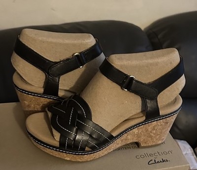 Clarks Giselle Coast Damen Schwarz Leder Sandalen Uk Größe 4 E EUR 37
