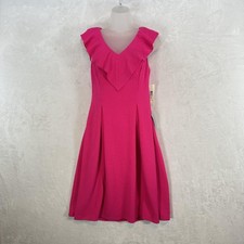 Eliza J Dress Womens 4 Pink Eyelet Ruffle V Neck Fit & Flare Sleeveless Lined