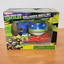TNMT Shellshock Smile Set Ninja Turtle LEONARDO Toothbrush Holder And Rinse Cup