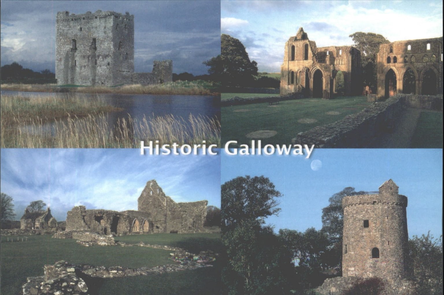 Historic Galloway Scotland Postcard - Threave Castle, Dundrennan Abbey