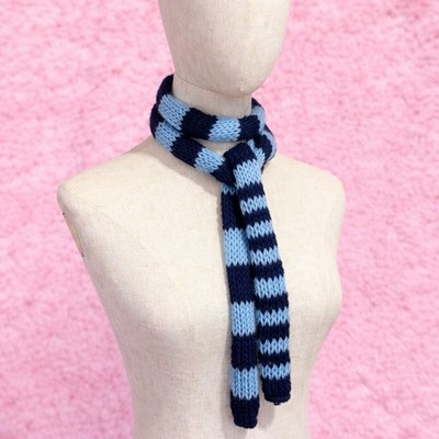Handmade Gestreifter Strickschal Blau Y2K Indie Style Vintage Style Boho Neu Neu