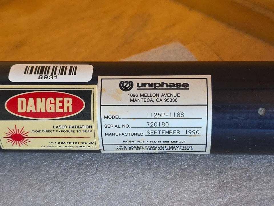 Láser de neón de helio UniPhase 1125P-1188 10 mW *NOSOTROS*ENVÍO*HOY* Foto 2 de 4