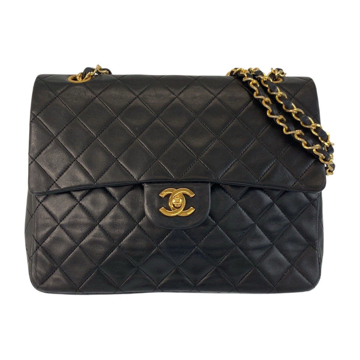 Chanel Vintage Matelasse Turnlock Coco Double Flap Black Lambskin Shoulder Bag