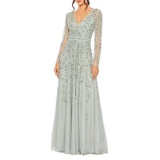 Mac Duggal 9131 Embellished Wrap Over Illusion Long Sleeve Gown Size 10 798