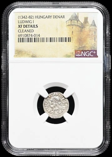 MEDIEVAL HUNGARY. Ludwig I, 1342-1382 AD. Silver Denar. Saracen, NGC XF Details