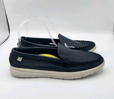 Minnetonka Womens Black Discover Deerskin Leather Casual Slip On Loafer Size 8