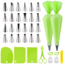 35Pcs Piping Bags and Tips Set with 24 Piping Tips,2 Reusable Pastry Bags 12 ...