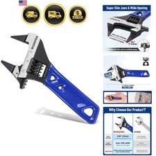 4-Inch Thin Jaws Stubby Wide Opening Adjustable Wrench, Small Adjustable Wren...