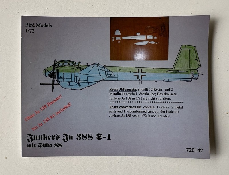 Junkers Ju-388 G-1 Big Gun Project, Ju-188 Conv, Luft ‘46 BIRD MODELS Resin 1/72